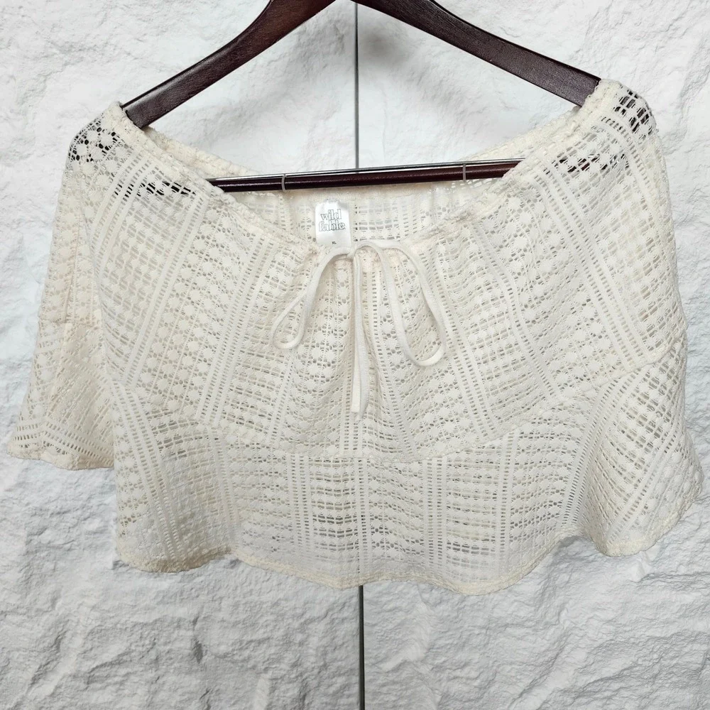 Crochet Lace Beach Cover Up White Mini Skirt Summer Boho Coquette Festival XL